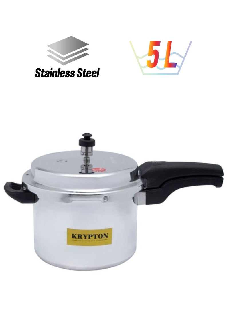 KRYPTON Stainless Steel Induction Base Pressure Cooker With Lid, Cool Touch Handle And Safety Valves Silver 5Liters - Image 1