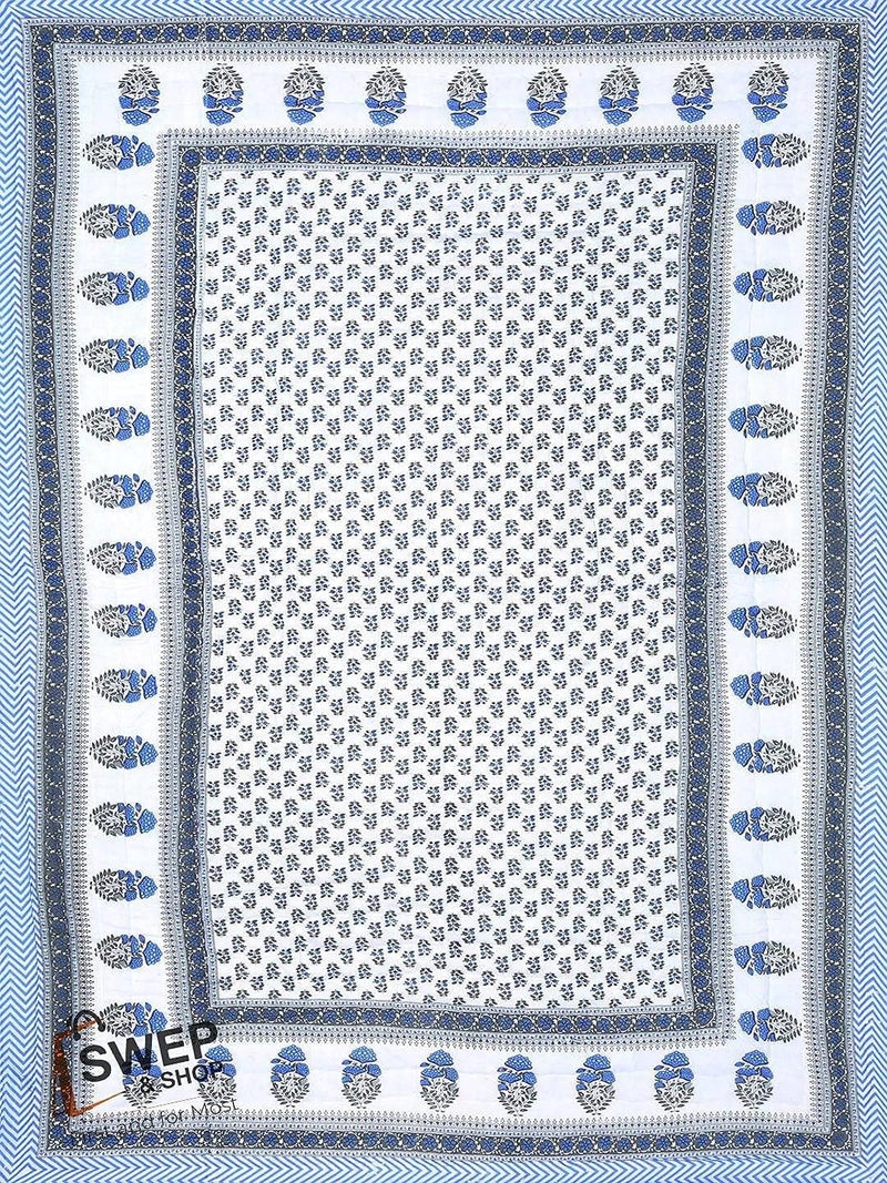 AARMOZY Jaipuri Pure Cotton Razai Floral Printed Traditional Rajasthani Light Weight Quilt Single Bed Multi Color Rajai Variations (Size 55 x 85 inch) (Blue B) - Image 3