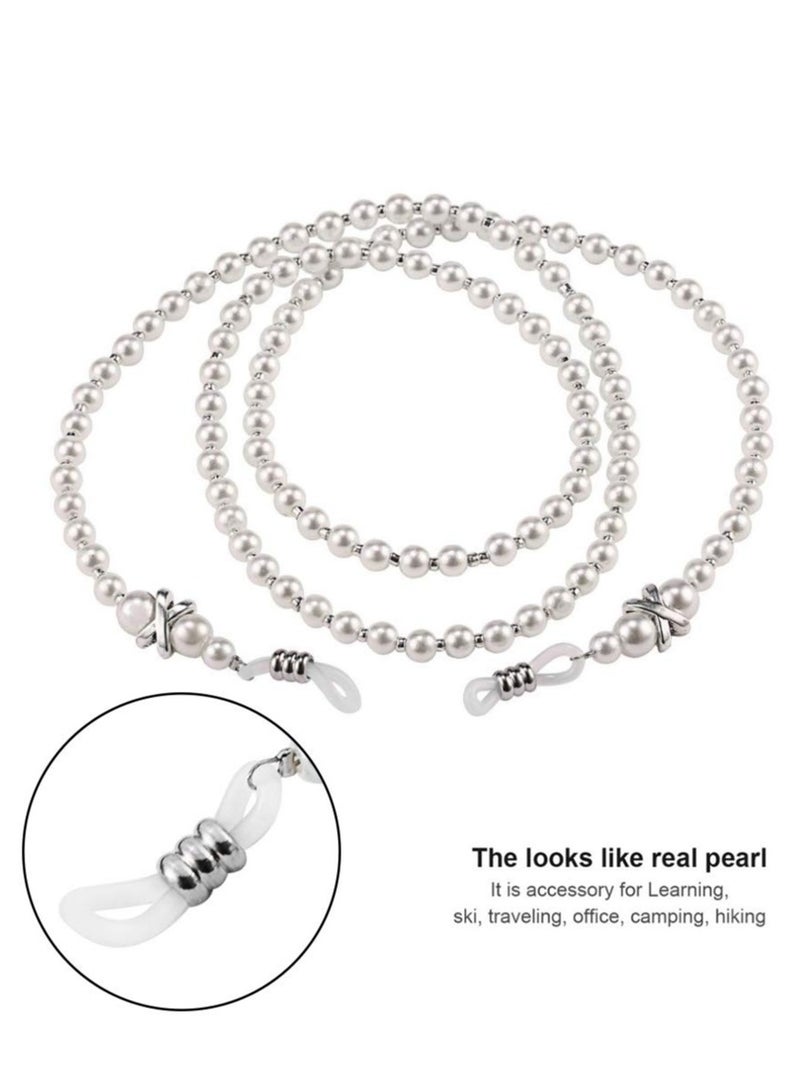 Generic 2Pcs Imitation Pearl Beaded Eyeglass Chain, Anti-slip Sunglasses Strap Lanyard for Women & Girls, Stylish Eyewear Holder Cord  - Image 4