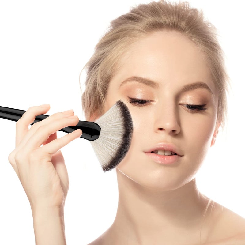 Luxspire Fan Makeup Brush, Luxspire Professional Highlighting Make Up Brush Blush Bronzer Cheekbones Brush, Single Large Soft & Dense Face Blush Powder Foundation Brushes Make Up Tool, Black - Image 3