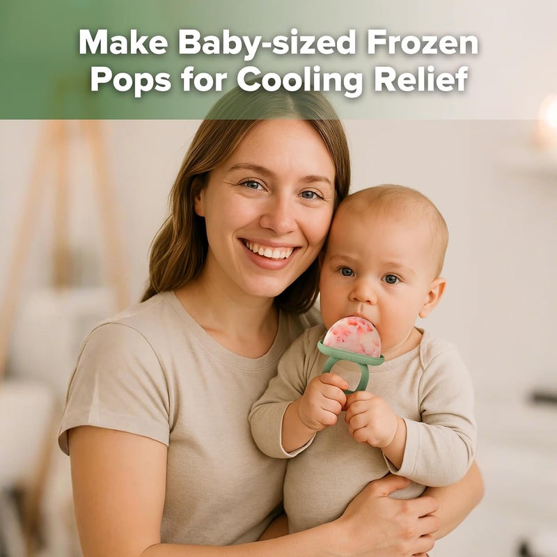 haakaa Chilly Monster Ice Pop Mould, Breastmilk Popsicle Mold for Baby Teething Relief, BPA Free Easy Release Ice Cream Molds, Frozen Breast Milk Teether for Infant 6 Months+ (Blush + Pea Green) - Image 2