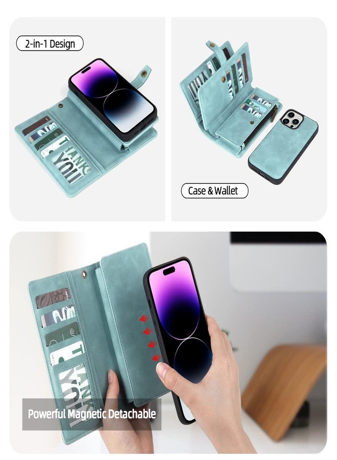 TwoHead for iPhone 14 Pro Max Wallet Case with Card Holder&PU Leather Wallet, Detachable Magnetic Phone Case for Women/Men (Blue) - Image 3