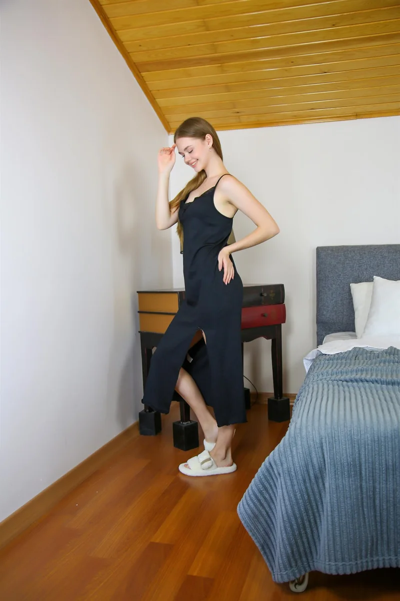 اكبينيز Women's Long Nightgown With Rope Strap 901