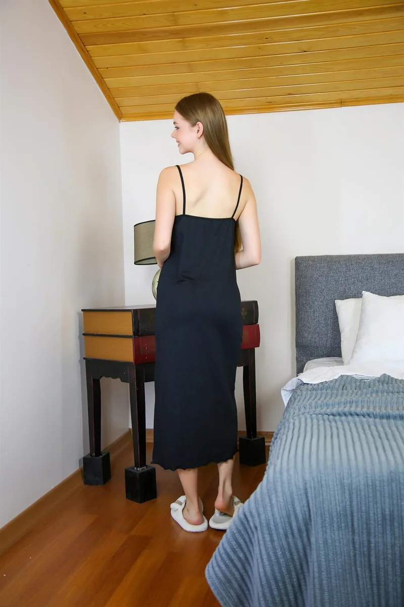 اكبينيز Women's Long Nightgown With Rope Strap 901