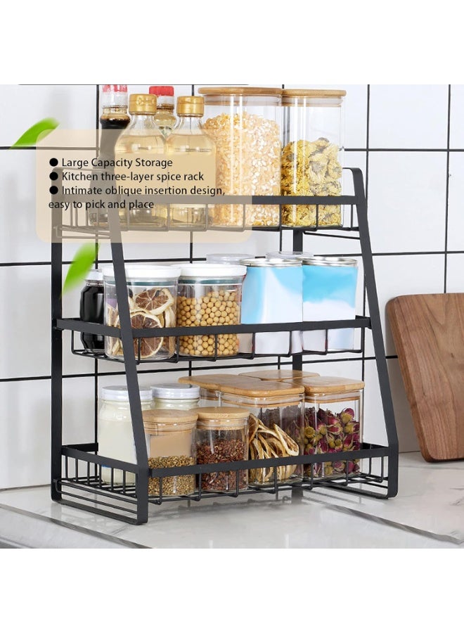 DubaiGallery 3 Layer Kitchen Rack NW-33225, Multi-Functional Metal Storage Organizer with Hanging Hooks, Black Freestanding Shelf for Kitchen, Spice, Utensils, Bottles, Plates and Everyday Household Storage - Image 2