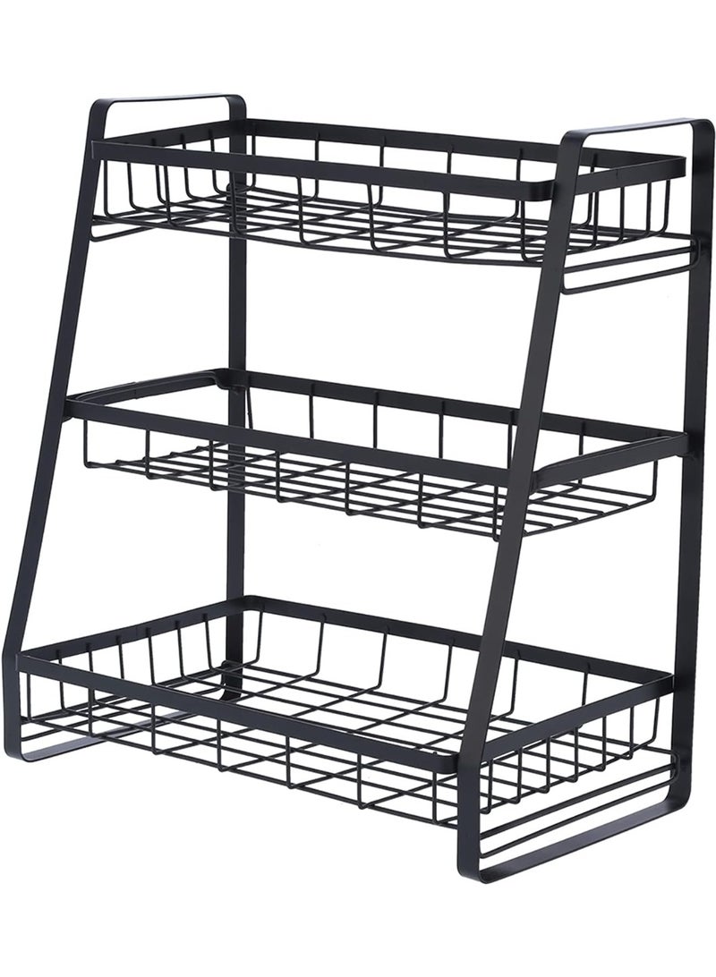 DubaiGallery 3 Layer Kitchen Rack NW-33225, Multi-Functional Metal Storage Organizer with Hanging Hooks, Black Freestanding Shelf for Kitchen, Spice, Utensils, Bottles, Plates and Everyday Household Storage - Image 4
