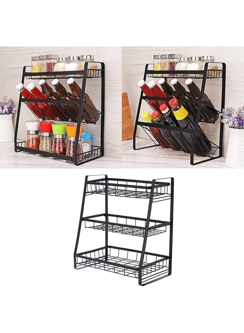 DubaiGallery 3 Layer Kitchen Rack NW-33225, Multi-Functional Metal Storage Organizer with Hanging Hooks, Black Freestanding Shelf for Kitchen, Spice, Utensils, Bottles, Plates and Everyday Household Storage - Image 3