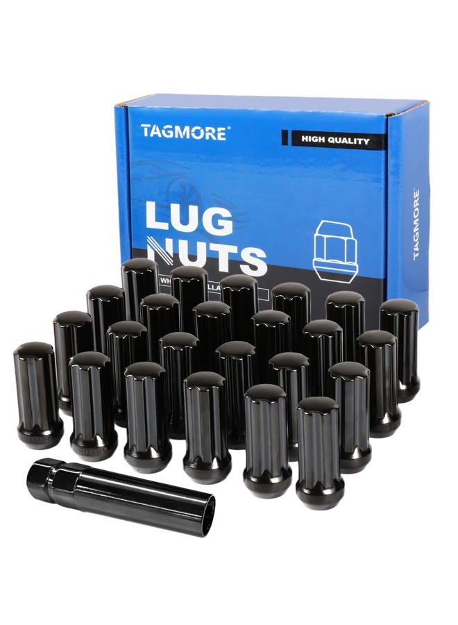 TAGMORE 24pcs M14x1.5 Spline Lug Nuts - Compatible with Chevrolet Tahoe/Suburban/Silverado, GMC Yukon/Sierra 1500, Ford Expedition, One-Piece Design Factory Wheel Lug Nut Set with Socket Key (Black) - Image 1