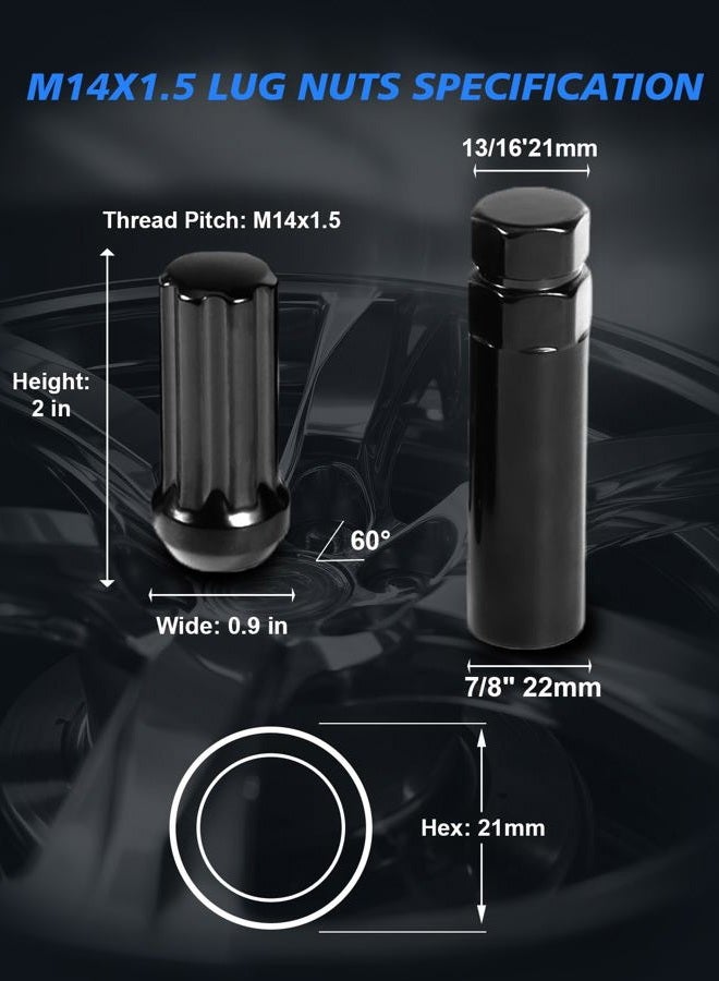 TAGMORE 24pcs M14x1.5 Spline Lug Nuts - Compatible with Chevrolet Tahoe/Suburban/Silverado, GMC Yukon/Sierra 1500, Ford Expedition, One-Piece Design Factory Wheel Lug Nut Set with Socket Key (Black) - Image 2