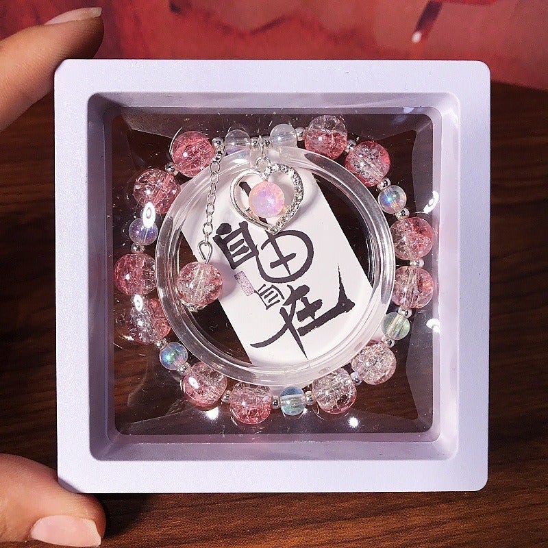 New Heart Crystal Beaded Bracelet Glass Charm Jewelry for Kids, Sweet and Fresh Student Gift