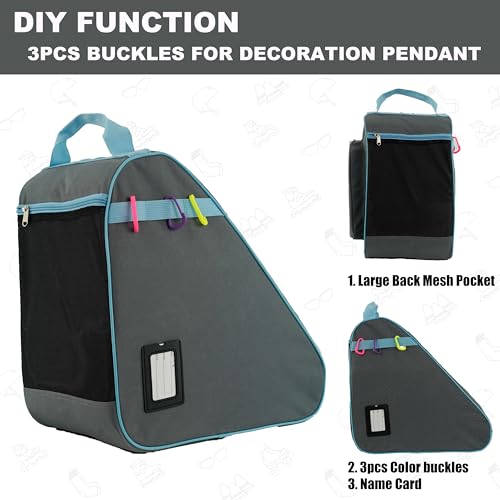 HEXIFUL Skate Bag to Carry Ice Skates, Inline Skates, Roller Skates and Quad Skates for Both Kids and Adults (Grey/Blue) - Image 5