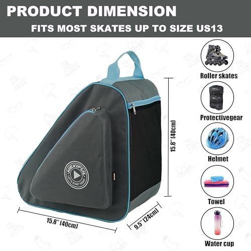 HEXIFUL Skate Bag to Carry Ice Skates, Inline Skates, Roller Skates and Quad Skates for Both Kids and Adults (Grey/Blue) - Image 4