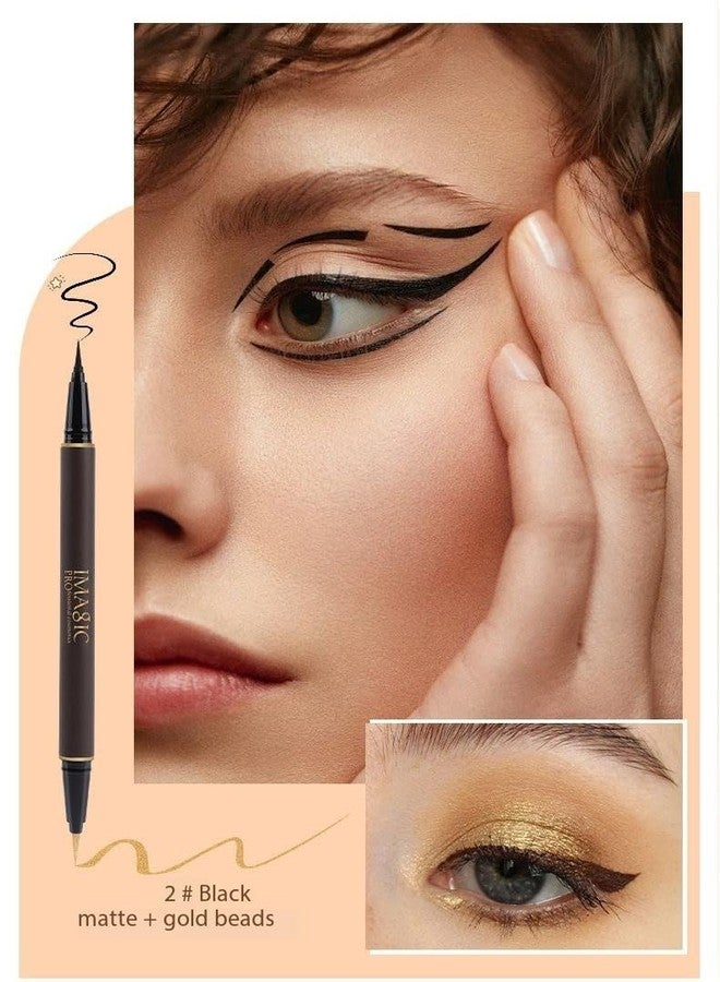 Wismee Double Head Eyeliner Pen, Waterproof Liquid Eyeliner, Long-Lasting, High-Pigmented Liner, Vegan & Cruelty-Free, Black & Gold - Image 2