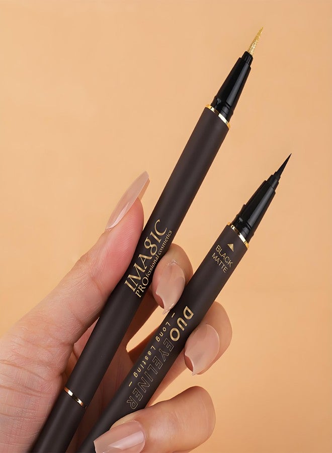 Wismee Double Head Eyeliner Pen, Waterproof Liquid Eyeliner, Long-Lasting, High-Pigmented Liner, Vegan & Cruelty-Free, Black & Gold - Image 4