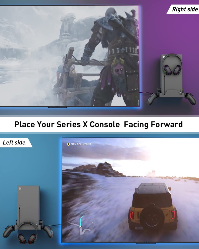 ZAONOOL حامل جداري لجهاز Xbox Series X - مجموعة رف جداري قوية تتحمل حتى 45 رطل، تصميم مزدوج للتهوية، ضع جهاز Xbox مواجهًا للأمام ومنع السقوط (مع حاملين للتحكم ورف لسماعة الرأس) - Image 2