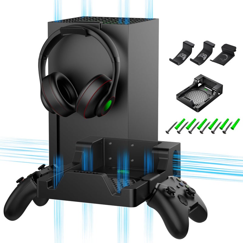 ZAONOOL حامل جداري لجهاز Xbox Series X - مجموعة رف جداري قوية تتحمل حتى 45 رطل، تصميم مزدوج للتهوية، ضع جهاز Xbox مواجهًا للأمام ومنع السقوط (مع حاملين للتحكم ورف لسماعة الرأس) - Image 1