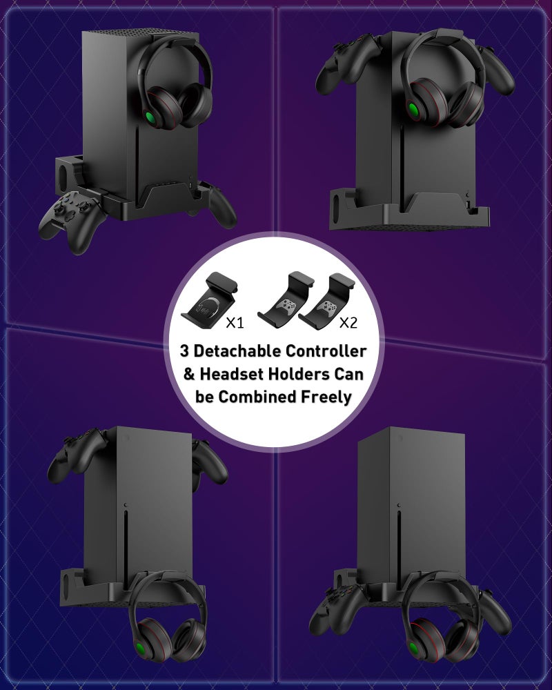 ZAONOOL حامل جداري لجهاز Xbox Series X - مجموعة رف جداري قوية تتحمل حتى 45 رطل، تصميم مزدوج للتهوية، ضع جهاز Xbox مواجهًا للأمام ومنع السقوط (مع حاملين للتحكم ورف لسماعة الرأس) - Image 5