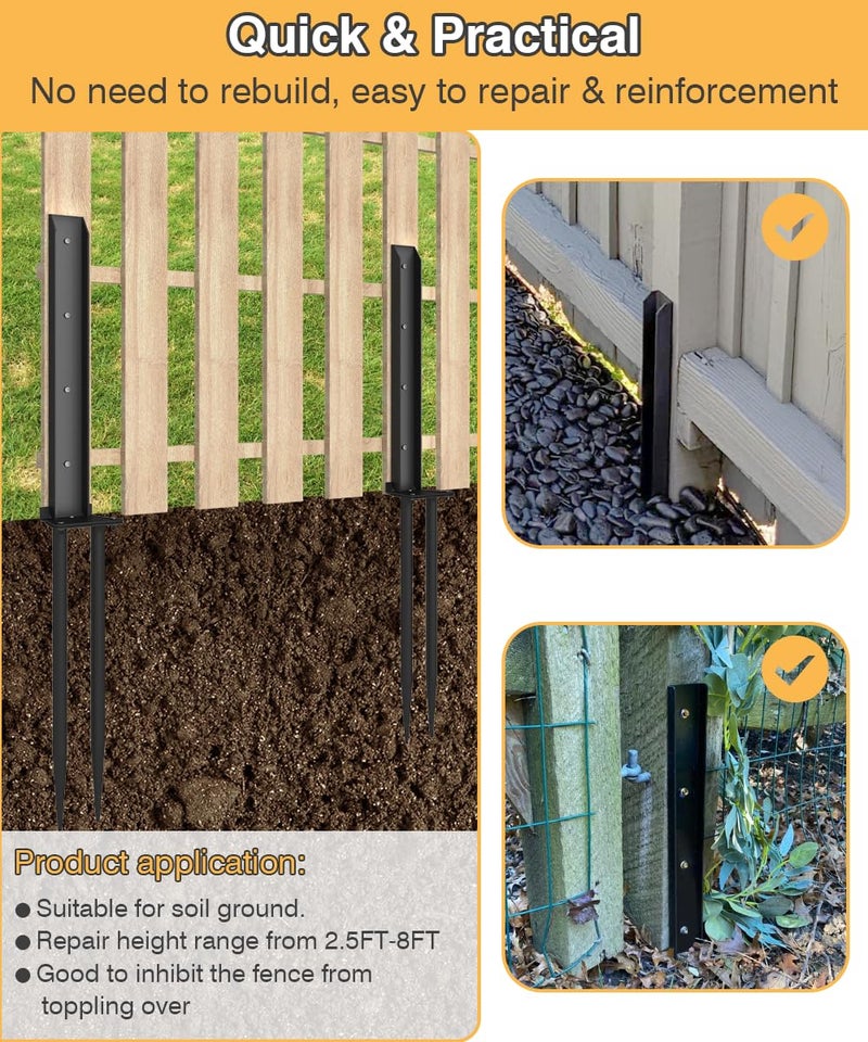 Mokeyder Heavy Duty Metal Steel Fence Post Repair Kit, Double-Tube Style, 2 Packs, Black - Image 5