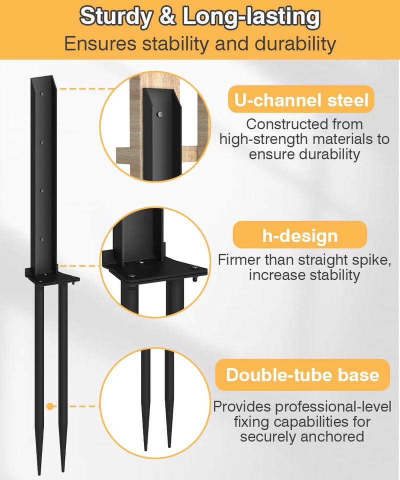 Mokeyder Heavy Duty Metal Steel Fence Post Repair Kit, Double-Tube Style, 2 Packs, Black - Image 2
