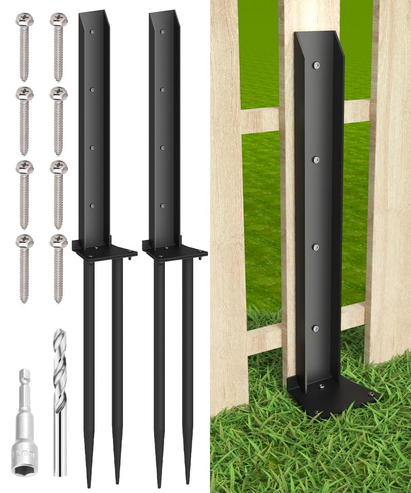Mokeyder Heavy Duty Metal Steel Fence Post Repair Kit, Double-Tube Style, 2 Packs, Black - Image 1