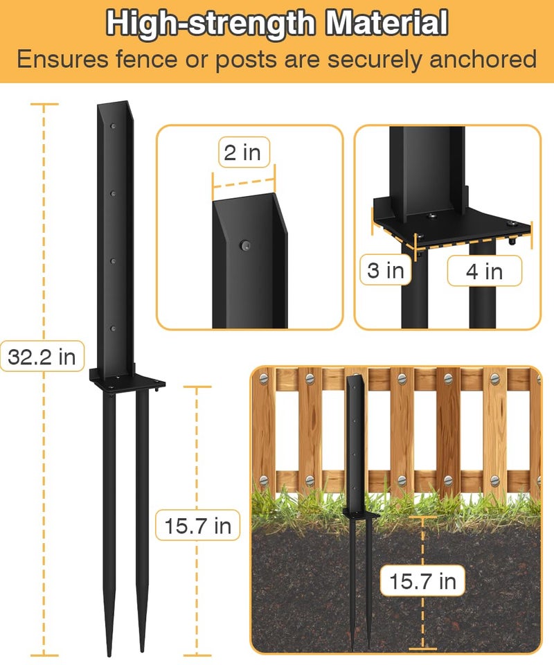 Mokeyder Heavy Duty Metal Steel Fence Post Repair Kit, Double-Tube Style, 2 Packs, Black - Image 4