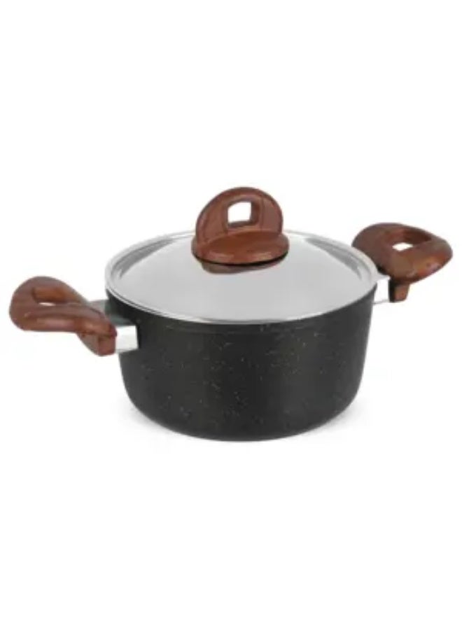 Homi Plus Cooking Pot, 18cm, Granite - Black with wooden handle - Image 1
