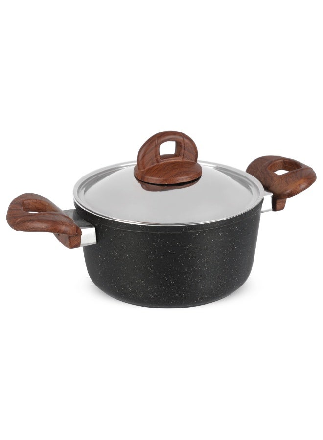 Homi Plus Cooking Pot, 18cm, Granite - Black with wooden handle - Image 5