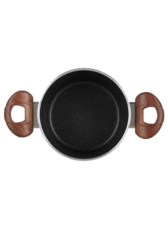 Homi Plus Cooking Pot, 18cm, Granite - Black with wooden handle - Image 3