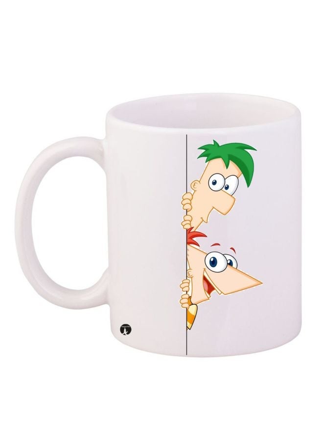 RYN Phineas And Ferb Printed Coffee Mug White/Beige/Green 11ounce