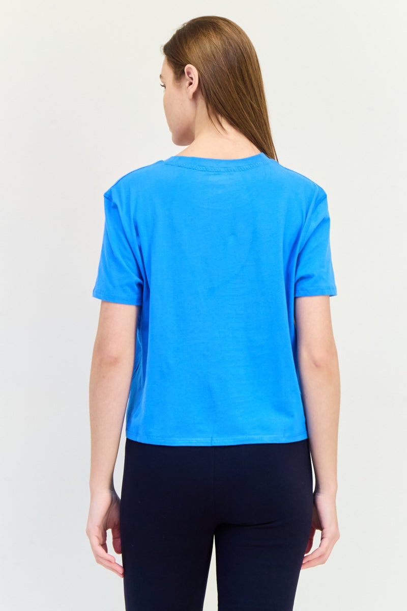 Hoka تي شيرت رياضي نسائي قصير الأكمام في الهواء الطلق، أزرق - Image 3