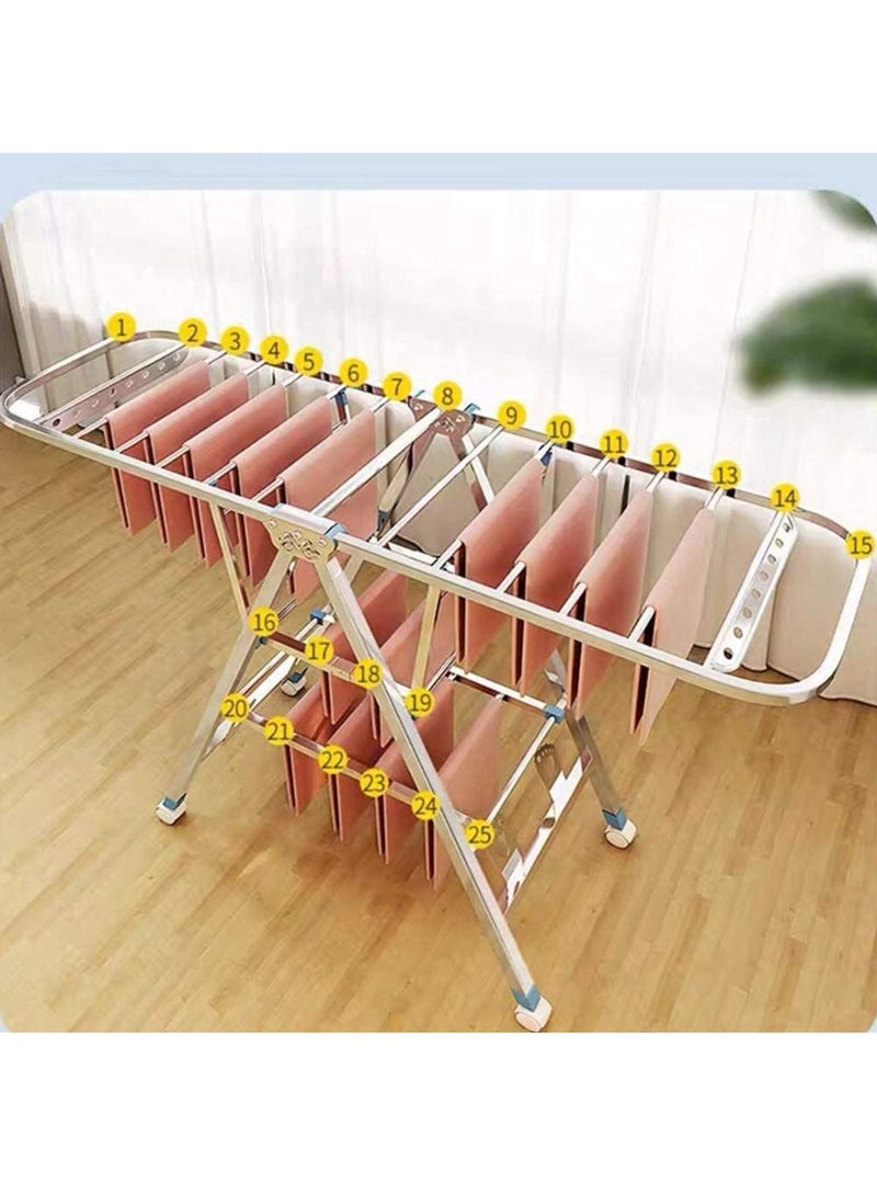 DUSALA - Cloth Drying Stand Rack Clothes Dryer Laundry Hanger Stand Folding 3 Tier 150cm Length with Rolling Wheel Foldable Stable Space Saving for Drying Clothing Indoor and Outdoor - Image 1