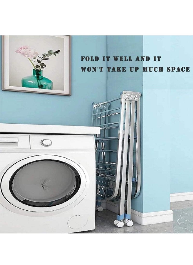DUSALA - Cloth Drying Stand Rack Clothes Dryer Laundry Hanger Stand Folding 3 Tier 150cm Length with Rolling Wheel Foldable Stable Space Saving for Drying Clothing Indoor and Outdoor - Image 1