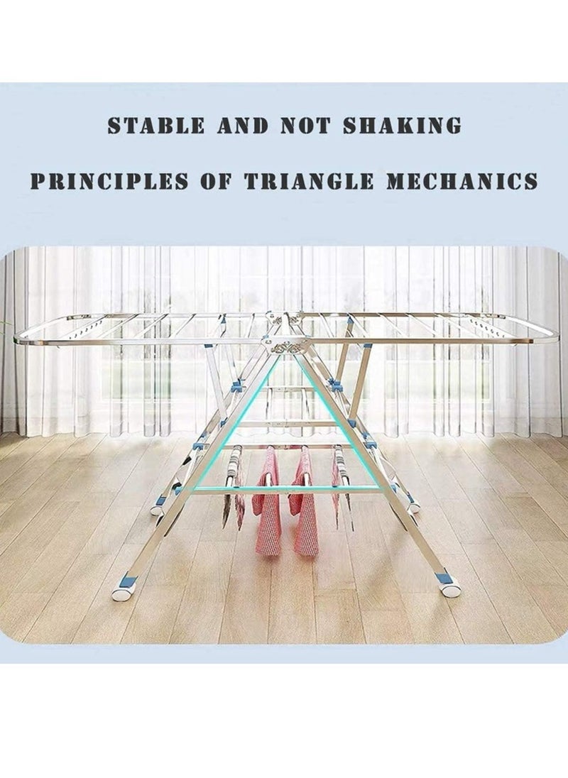 DUSALA - Cloth Drying Stand Rack Clothes Dryer Laundry Hanger Stand Folding 3 Tier 150cm Length with Rolling Wheel Foldable Stable Space Saving for Drying Clothing Indoor and Outdoor - Image 1