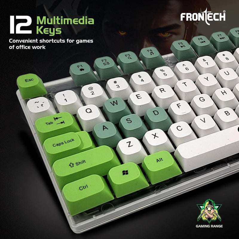 FRONTECH Wired Nova Knight Gaming Keyboard & Mouse Set | LED Rainbow Backlit | 104 Keys | USB Plug & Play | Up to 1600 DPI Mouse | Durable Build | (KB-0045, White + Green) - Image 3