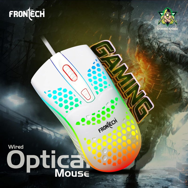 FRONTECH Wired Nova Knight Gaming Keyboard & Mouse Set | LED Rainbow Backlit | 104 Keys | USB Plug & Play | Up to 1600 DPI Mouse | Durable Build | (KB-0045, White + Green) - Image 4