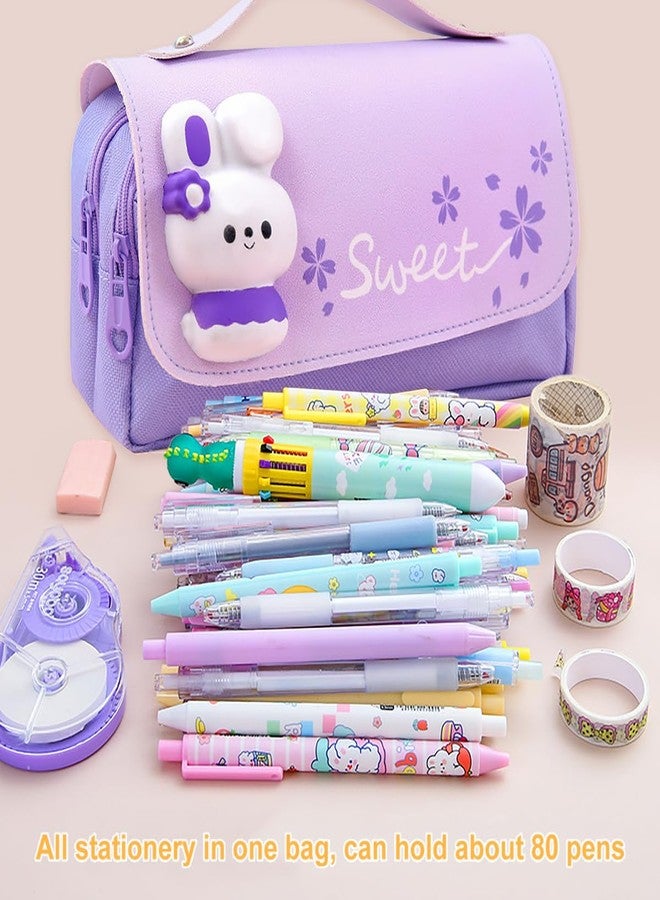 MCWTH Pencil Case for Girls, Kids Large Capacity Cute Pencil Box with Compartments School Organizer Pen Pouch (Sakura Purple) - Image 4