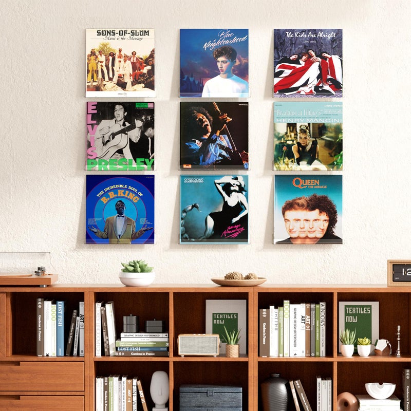 upsimples 6 Pack Clear Acrylic Shelves, 1.7" x12" Clear Wall Shelves for Nail Polish, Vinyl Wall Mount, Record Holder, Magazine Rack, Comic Display, Picture Ledge Shelf DÃ©cor - Image 5