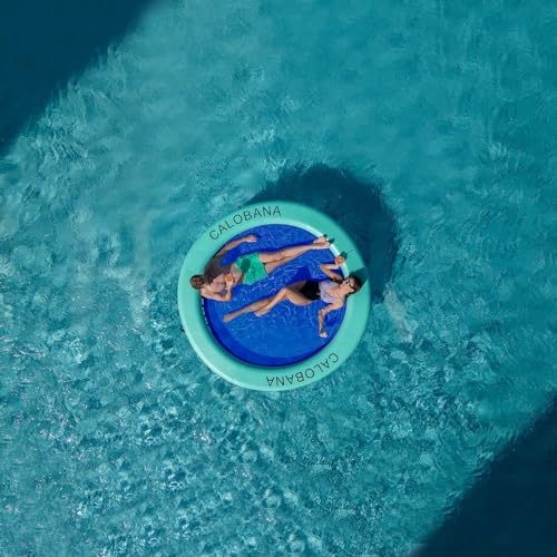 CALOBANA 10ft Heavy Duty Inflatable Water Hammock, Round Floating Ring Float Island Platform River Floats Lake Raft Tanning Pool Lounger for Adults Party, Blue - Image 3