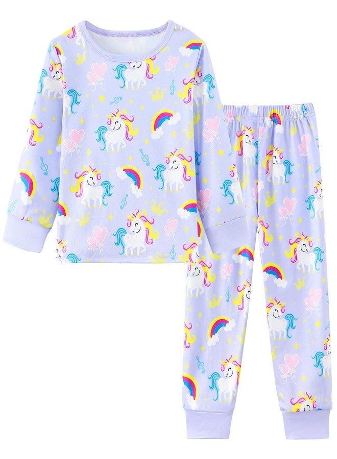 Mikrdoo 4T Pajamas Girls 2Piece Long Sleeve Fall & Winter PJs Kids Soft Sleepwear, Lavneder Unicorn, 4T - Image 1