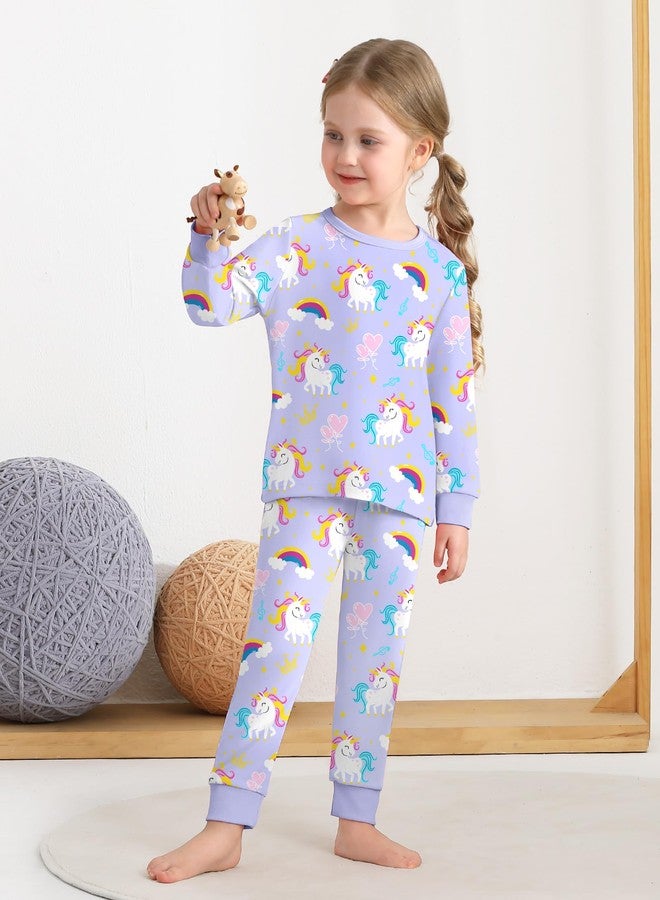 Mikrdoo 4T Pajamas Girls 2Piece Long Sleeve Fall & Winter PJs Kids Soft Sleepwear, Lavneder Unicorn, 4T - Image 3