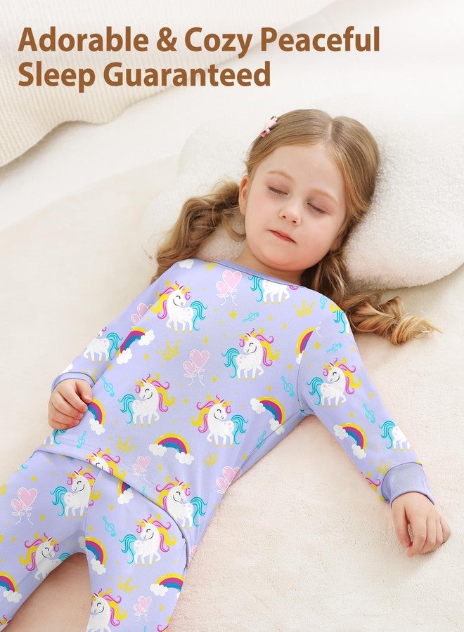 Mikrdoo 4T Pajamas Girls 2Piece Long Sleeve Fall & Winter PJs Kids Soft Sleepwear, Lavneder Unicorn, 4T - Image 5