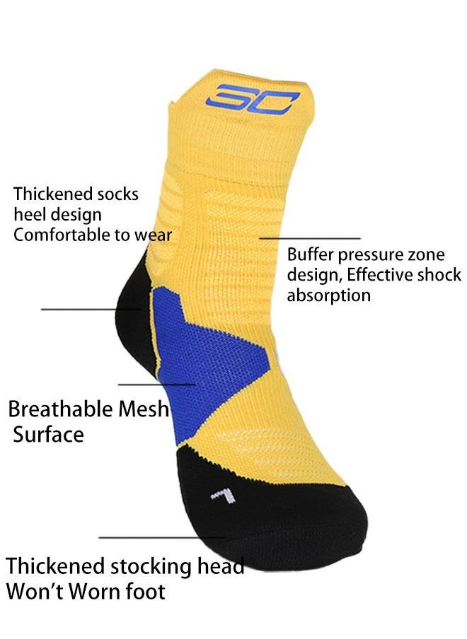 Ant Elite Basketball Socks for Men & Boys, Cushioned Athletic Breathable Mid Sock, Running Training Compression Thick Socks Yellow/Blue/Black  - Image 3
