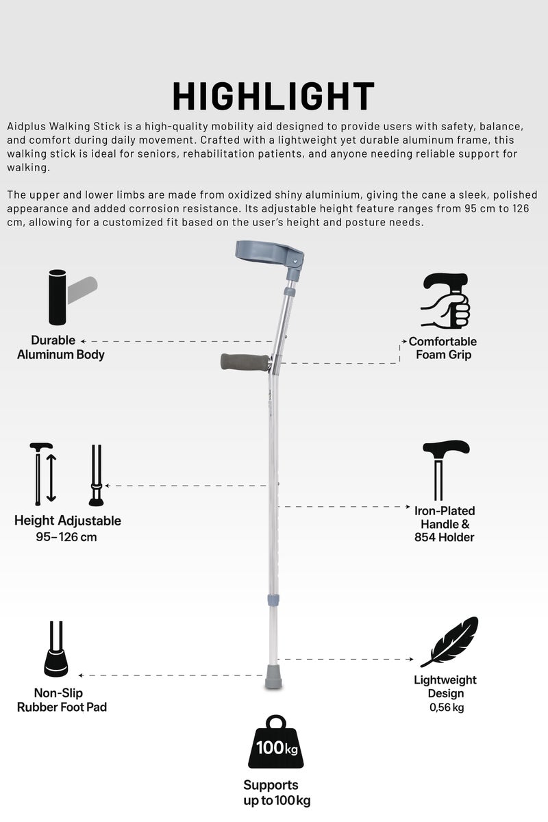 Aidplus Aluminium Elbow Medical Crutches for Adults, Lightweight Mobility Aid  - Image 3