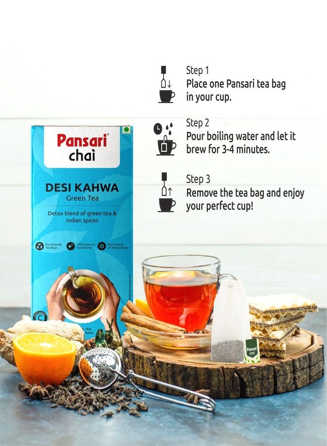 Pansari Desi Kahwa Green Tea – 100 Tea Bags | Detox Blend with Indian Spices | Low Caffeine | Naturally Sweetened | Eco-Friendly Tea Bags | Herbal Ayurvedic Tea - Image 3