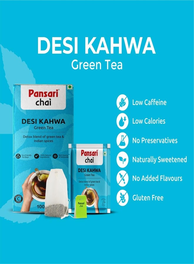 Pansari Desi Kahwa Green Tea – 100 Tea Bags | Detox Blend with Indian Spices | Low Caffeine | Naturally Sweetened | Eco-Friendly Tea Bags | Herbal Ayurvedic Tea - Image 2