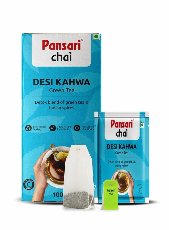 Pansari Desi Kahwa Green Tea – 100 Tea Bags | Detox Blend with Indian Spices | Low Caffeine | Naturally Sweetened | Eco-Friendly Tea Bags | Herbal Ayurvedic Tea - Image 1