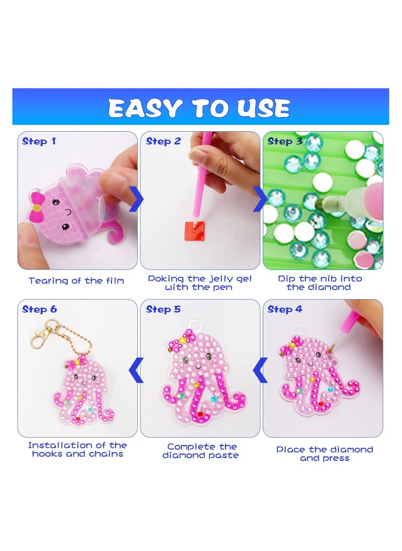 DELGREEN Diamond Painting Kit For Kids with Keychains, Crafts for Girls Ages 6-12, Diamond Art for Kids, Diamond Dot Gem Art Kits for Kids, Kids Arts and Crafts for Kid Ages 6-12, Unicorn Painting Kit  - Image 3