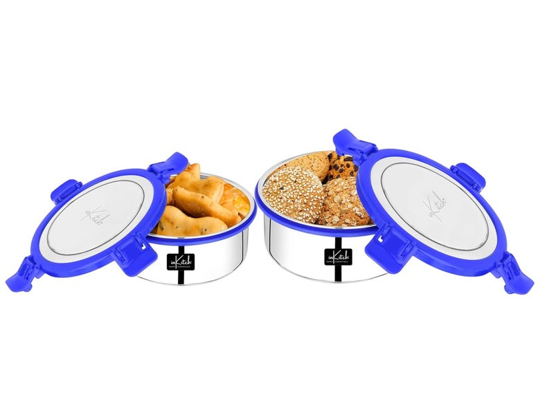 inKitch Stainless Steel Lunch Box Airtight LeakProof Tiffin Box for MenWomen LidEasy to CleanSafe Ideal for Office School Men Women Kids Set of 2 Pcs 11 cm 125 Cm Dia 500 700 ml - Image 1