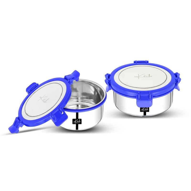 inKitch Stainless Steel Lunch Box Airtight LeakProof Tiffin Box for MenWomen LidEasy to CleanSafe Ideal for Office School Men Women Kids Set of 2 Pcs 11 cm 125 Cm Dia 500 700 ml - Image 2