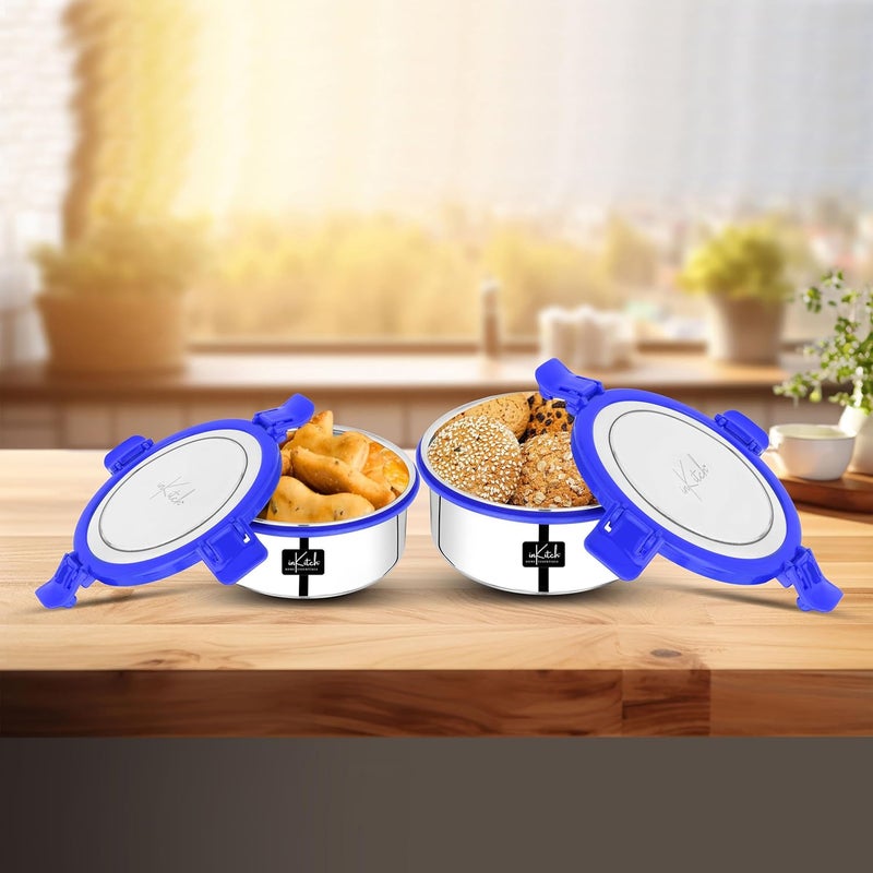 inKitch Stainless Steel Lunch Box Airtight LeakProof Tiffin Box for MenWomen LidEasy to CleanSafe Ideal for Office School Men Women Kids Set of 2 Pcs 11 cm 125 Cm Dia 500 700 ml - Image 4